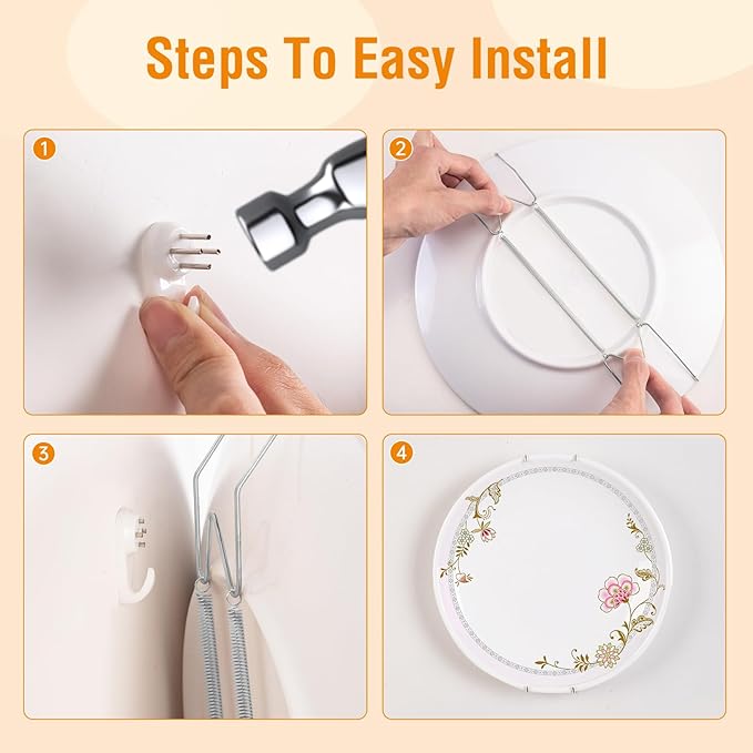 3 Pack Plate Hangers for The Wall, Suitable for 9-11 inch Art Plate, Stainless Steel Invisible Heavy Duty Wire Plate Holder with Wall Hooks, Plate Hangers for Displaying Plates, Platter, Dish, Silver