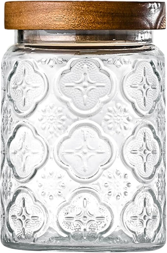 Adodeen 24oz Vintage Glass Jar With Lid, Glass Storage Containers, Airtight Kitchen Storage Containers For Sugar, Coffee, Tea, Spice, Flour, Candy Cookie, Pasta, Cereal, Cute Decorative Jars