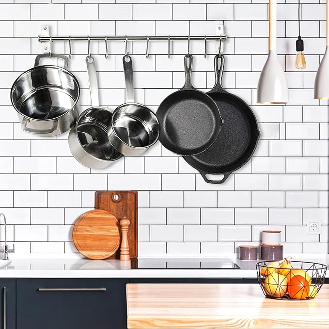 Kitchen Utensils Holder Hanging Racks 304 Stainless Steel Rail Utensil Storage Hanger Wall Mounted Rack for Tools and Pots(40cm)
