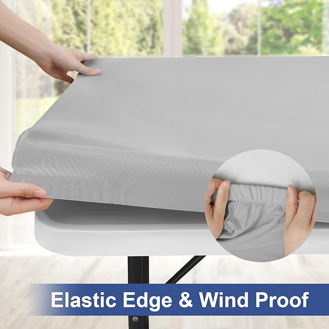 homing Rectangle Table Cloth Cover, Waterproof Polyester Elastic Fitted Tablecloth, Fits for 5 Foot Folding Tables, Washable Table Protector for Picnic, Camping, Outdoor (Light Grey, 30" x 60")