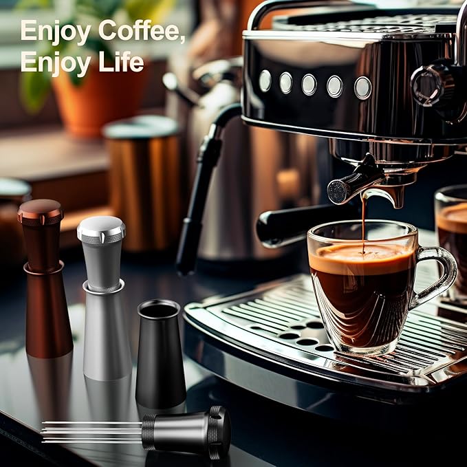Nessus WDT Espresso Distribution Tool, Espresso Accessories with Built-in Cleaning Brush, 0.35mm 10 Needle Distributor and Extra 10 Needles for Espresso Stirrer, Aluminum Handle with Stand for Barista