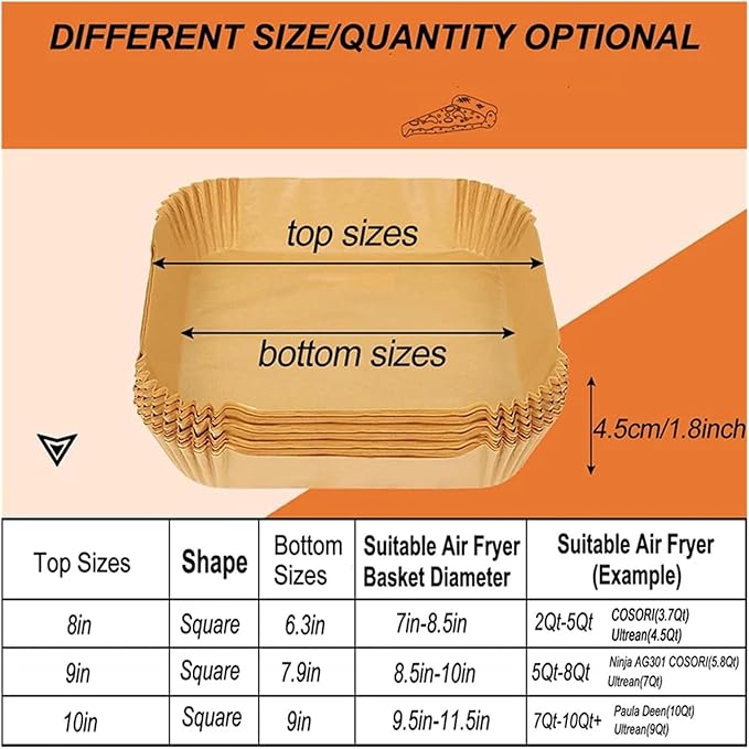Large Air Fryer Disposable Paper Liners Nonstick 23cm Oven Airfryer Parchment Baking Paper ，Compatible For Ninja，Compatible For COSORI ，Grill Cooking Basket(23cm square,100 Pcs)