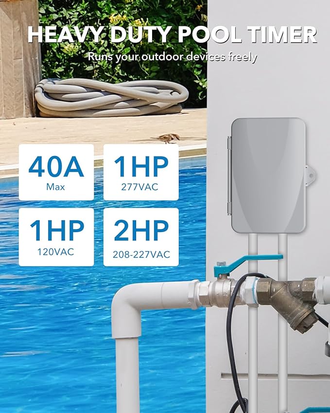 BN-LINK Pool Pump Timer, Outdoor Mechanical Timer Box, Heavy Duty 24 Hour Programmable, 2HP 40A Max, 120, 240, 277 VAC, for Pool Pump, Water Heater, Fans, SPA, ETL Listed