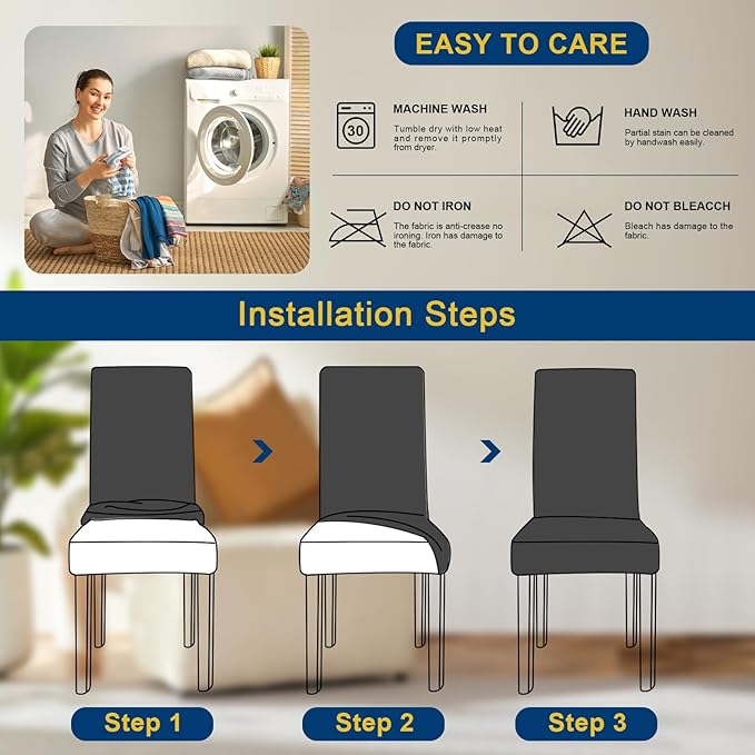 Chair Covers, Stretch Kitchen Dining Room Chair Covers Set of 6, Removable Washable Dining Chair Slipcovers for Home, Hotel, Banque