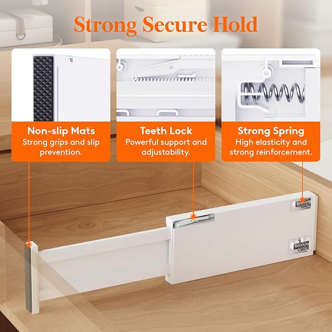 Lifewit 8 Pack 4" High Drawer Dividers 34-56cm/13.5-22" Adjustable Drawer Organizer for Clothes/Utensils, Expandable Drawer Separator in Dresser/Kitchen/Bedroom/Office Organization & Storage White