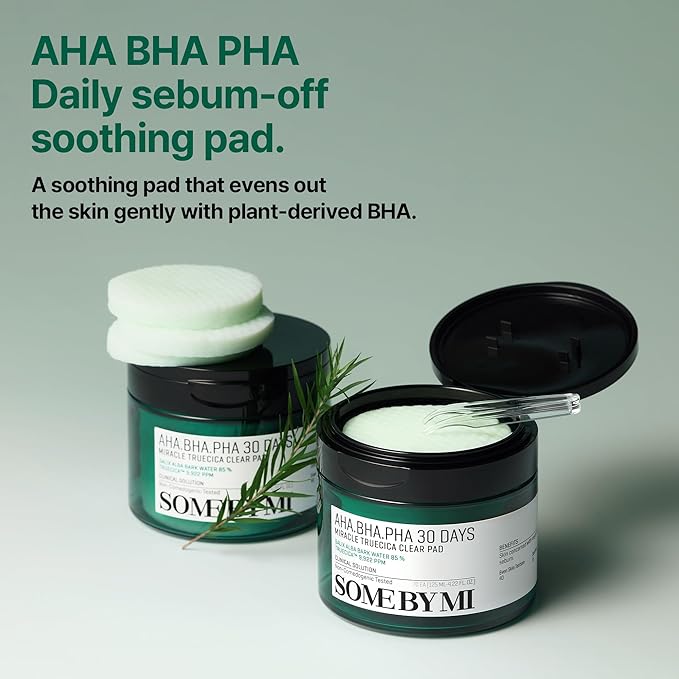 SOME BY MI AHA BHA PHA 30 Days Miracle Truecica Clear Pad – 70 Pads – Korean Exfoliating Centella Face Toner Pads – Gently Clears Impurities, Refines Pores & Smooths Skin Texture – Korean Skin Care