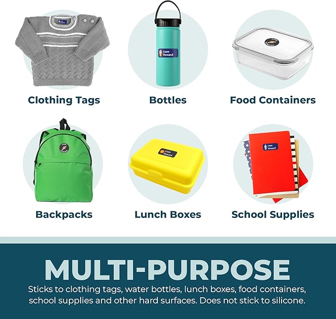 Personalized Daycare Name Labels for Kids (130 Labels) - Custom Waterproof Name Stickers for Clothing Tags, Water Bottles, Lunch Boxes and School Supplies (Gradient)