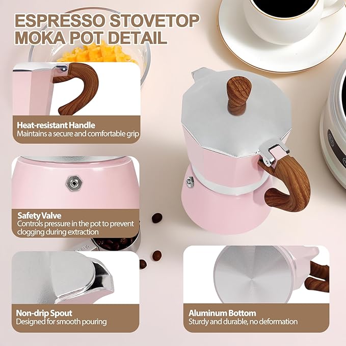 Aluminum 12 Cup 600ml Moka Pot Express Coffee Maker Stovetop Espresso Colorful Coffeemaker Italian Classic Style Brewing Greca Cafe Mocha Machine for Cafeteras Lover Camping Travel and Home Use 20oz