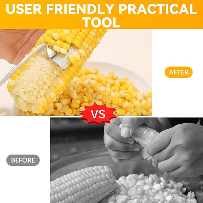 Stainless Steel Corn Peeler, Corn Cob Stripper, Long Handle Stainless Steel Corn Stripping Tool, Corn on the Cob Remover, Easy Clean Corn Cob Peeler for Home Kitchen and Outdoor Dining (1pc)