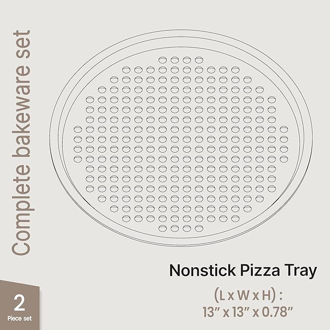 Bakken- Swiss Non-Stick Pizza Pan with Holes - 13-Inch Perforated Pizza Crisper Carbon Steel Pizza Pan - 2 Round Pizza Trays - PFOA PFOS and PTFE Free