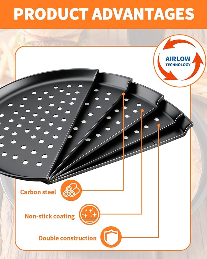 2 PCS 12-Inch Nonstick Pizza Pan with Holes, Perforated Carbon Steel Pizza Tray for Oven, Round Bakeware Pizza Tray for Home Restaurant Kitchen Baking