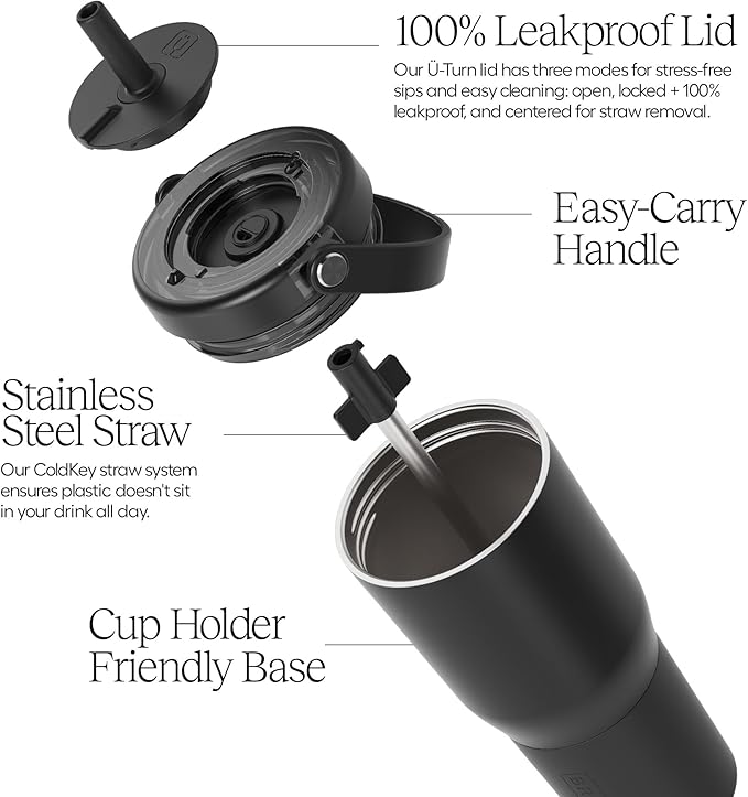 BrüMate Resa 25oz 100% Leakproof Travel Tumbler w/Handle & Straw | Flexible SoftSip Straw | Silicone Sleeve for Durability | Stainless Steel | Cup Holder & Travel Friendly Water Bottle (Dark Aura)