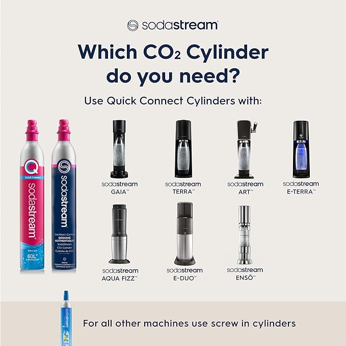 SodaStream CO2 Gas Carbonation Bundle | 3x 60L QuickConnect Cylinders, Pink CQC System - Never run out of CO2 Again - Compatible with Terra, ART, Aqua Fizz, E-Terra, E-DUO, Enso and Gaia