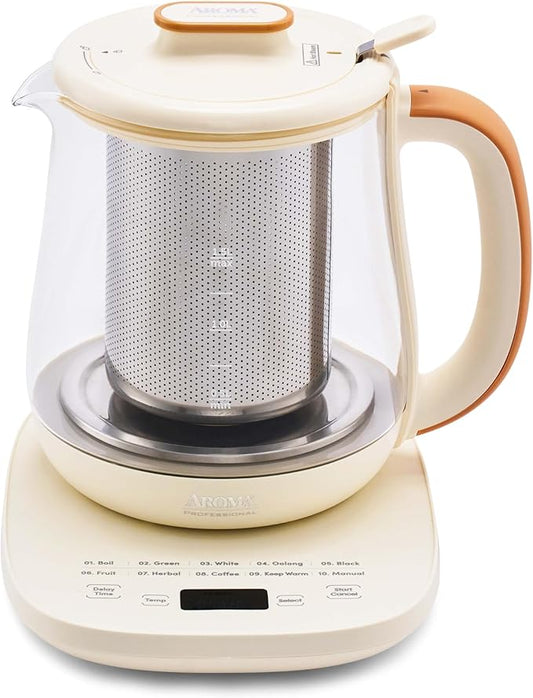 AROMA® Professional Infusion Glass Electric Tea Kettle with Temperature Control and 10 Preset Modes (6 Cups, 1.5 Liters)