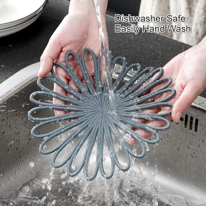Set of 3 Silicone Trivet Mat - Hot Pot Holder Hot Pads for Table & Countertop - Trivet for Hot Dishes - Non-Slip & Heat Resistant Modern Kitchen Hot Pads for Pots & Pans, Navy Blue