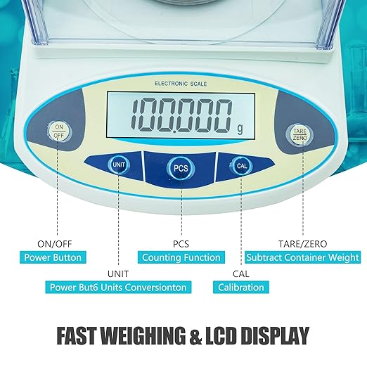 Lab Scale 100g x 0.001g, High Precision Analytical Balance with Digital Windshield. Electronic Gram Scale for Jewelry/Kitchen/Scientific Use, 11 Units Conversion, Portable Digital Scientific Scale