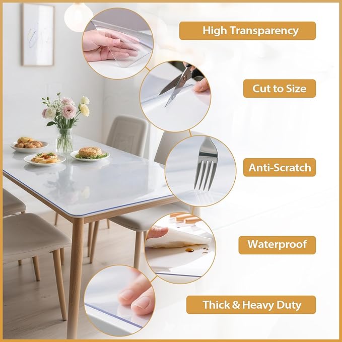 Frosted Table Protector 36 x 48 Inch, 1.4mm Thick Waterproof PVC Plastic Table Cover, Durable Table Pad for Dining Room, Kitchen, Writing Desk, and Coffee Tables