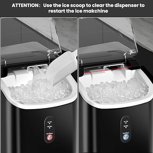 Crzoe Nugget Ice Maker Countertop with Self-Cleaning Function, Sonic Ice Machine with Handle, 35Lbs/24H, Compact Design for Home/Office Use(Black)