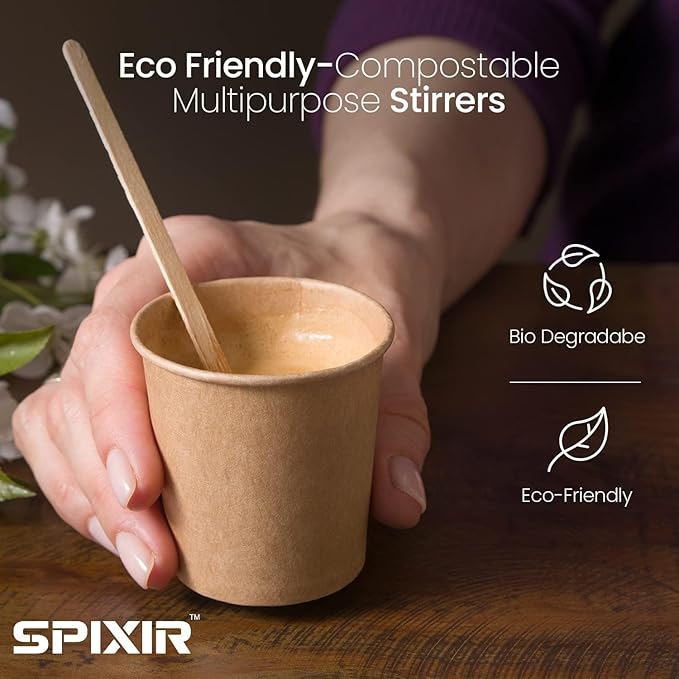 Coffee Stirrers Disposable Wooden Coffee Stir Sticks - Round-End Birchwood 7 Inches Large Wooden Stir Sticks - Pack of 2000 Wood Stir Sticks