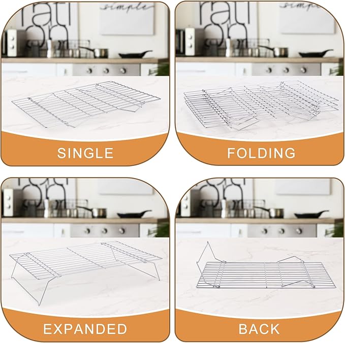 Cooling Rack for Baking 3 Tiers, 16" x 10" Cookie Cooling Wire Rack Stackable Collapsible Nonstick, Stainless Steel Baking Cooking Cooling Racks with Optimum Air Flow, Silver