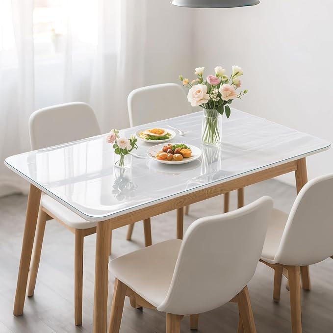 Clear Table Protector 42 x 60 Inch, 1.9mm Thick Waterproof PVC Plastic Table Cover, Durable Table Pad for Dining Room, Kitchen, Writing Desk, and Coffee Tables
