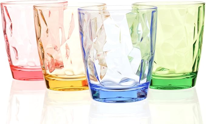11oz Colored Drinking Glasses Set Acrylic Glassware for Kids Plastic Tumblers Cups Picnic Water Glasses Unbreakable Juice Drinkware for Camping Restaurant Beach BPA Free