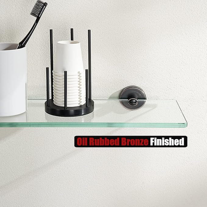 JQK Bathroom Glass Shelf Oil Rubbed Bronze, Tempered Glass Shower Storage 16 by 5 inches, 304 Stainless Steel ORB Wall Mount, TGS101-ORB