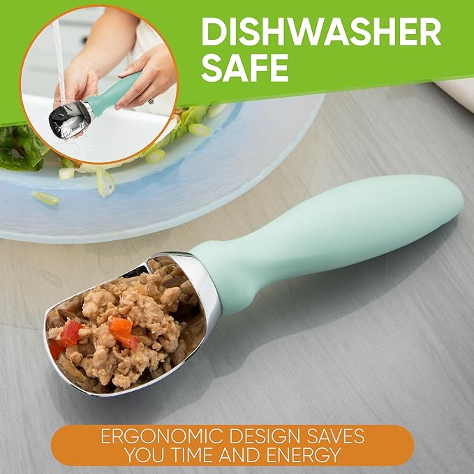 Spring Chef Heavy Duty Metal Ice Cream Scoop - Dishwasher Safe Ice Cream Scooper - Commercial Icecream Scoop Spade - Professional Kitchen Gadgets for Gelato, Melon, Sundae - Cookie Spoon - Mint