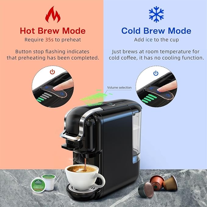 Multi-Capsule Coffee Maker, Hot/Cold Coffee Maker, Milk, ESE Pod Ground Coffee, Cafeteria, 19 Bar, 5 in 1 (Color : H2B M1A BK, Size : CHINA_EU)