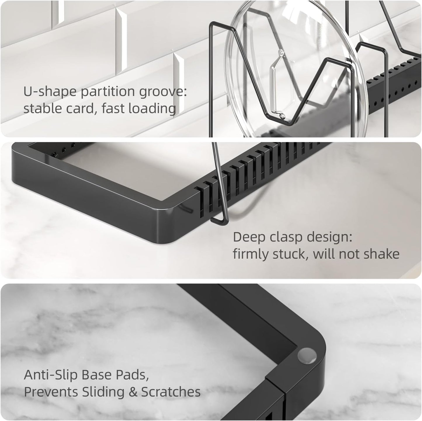 Pots and Pans Organizer under Cabinet, Expandable Pot Lid Organizer Holder with 12 Adjustable Compartment, Pan Organizers inside Cabinet for Lids, Bakeware, Kitchen Storage Pot Rack, Black