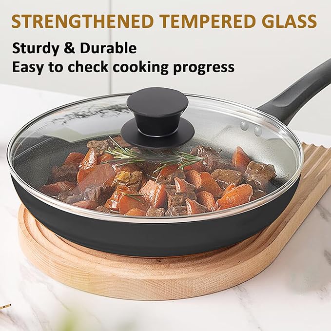 Glass Lid for Cast Iron Pan, Frying Pan, Skillet, Saute Pan, Tempered Glass Cover with Heat Resistant Handle (10.25 In, Stainless Steel Rim)