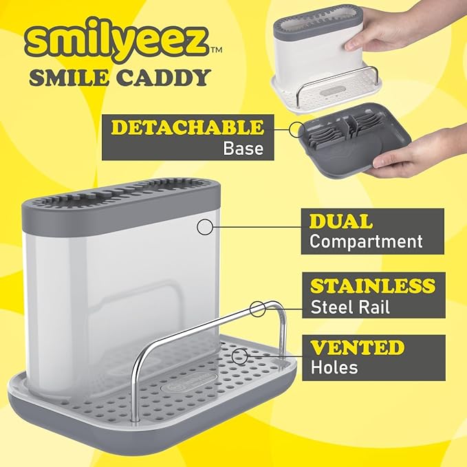 Smilyeez Caddy Combo, Sink Caddy, Smiling Handle, 2 Scrub Moji Sponges, Dishwand with 2 Mini Moji Sponges (Black)