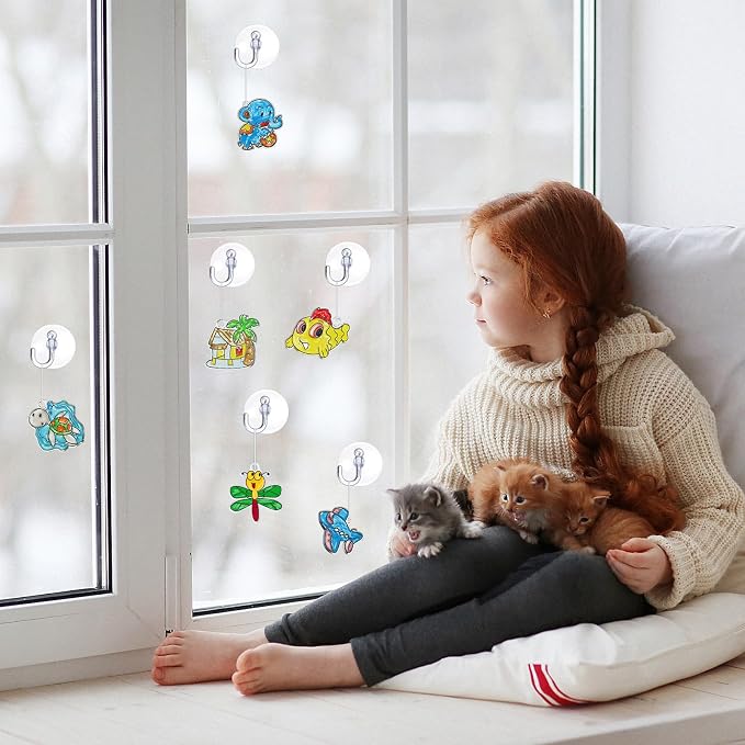 Sratte 48 Pcs Sun Catcher Kits for Art Window DIY Suncatchers Craft for Kids Animals Summer Window Art Paint with 24 Suction Cups for Kids Ornament Birthday Party Activities Home Decor Supplies