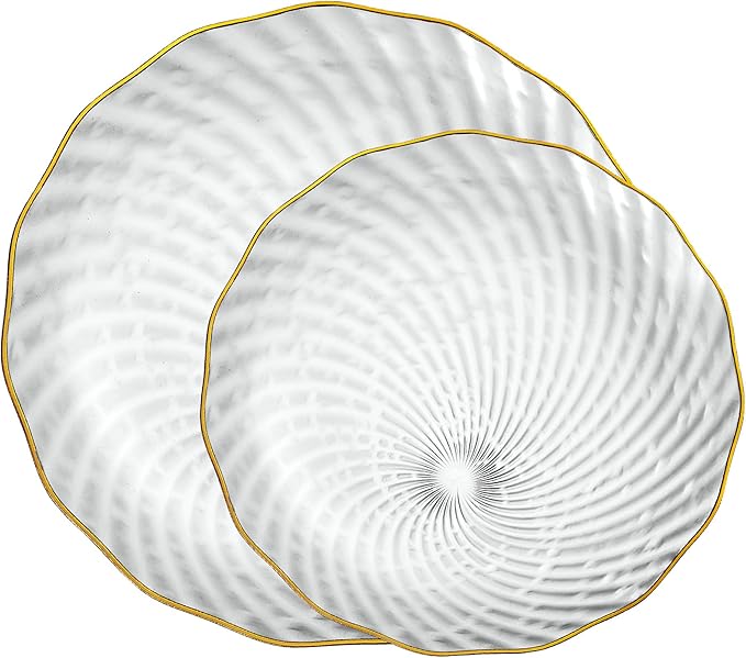 PLASTICPRO 60 Pack Plastic Plates Set of 30-10 inch Plates and 30-7 inch Plate, Elegant Clear Spiral and Gold Rim Disposable Fancy Premium Heavyweight