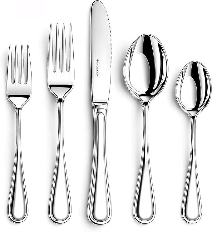 NICE KITCHEN Silverware set for 6,30 Pieces Premium Stainless Steel Silverware set,Mirror Polished Cutlery Set,Flatware Set for 6,Dishwasher Safe,Luster Series