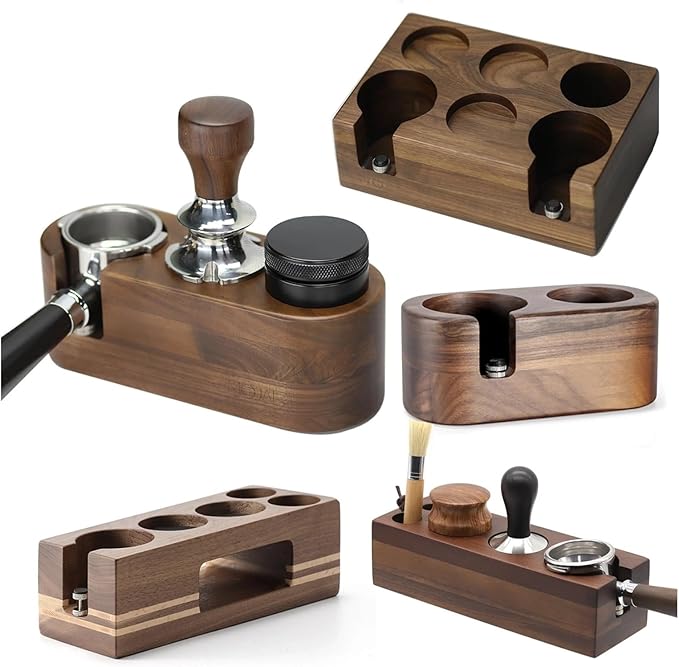 Walnut Wood Coffee Filter Holder, Espresso Tamper Mat Stand, Coffee Maker Support Base Rack, Barista Accessories(Left)