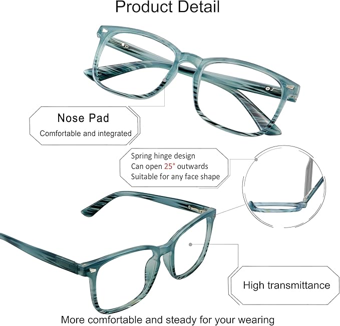 YEIN Bifocal Reading Glasses with Blue Light Blocking Lenses, Bifocal Reader for Women and Men, Vintage Square frame with Spring Hinge (+0.00/+1.25 magnification)
