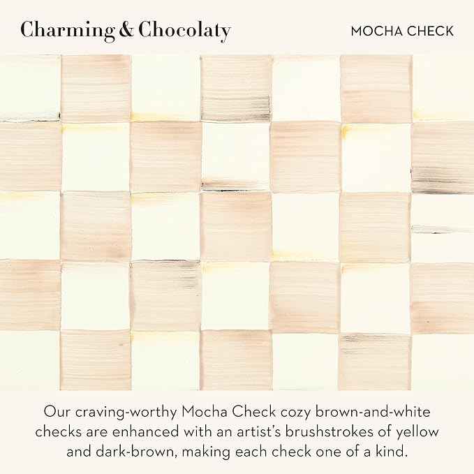 MACKENZIE-CHILDS Tall Enamel Checkered Vase, Unique Flower Vase, Brown-and-White Mocha Check, Steel, 6" L x 6" W x 12" H