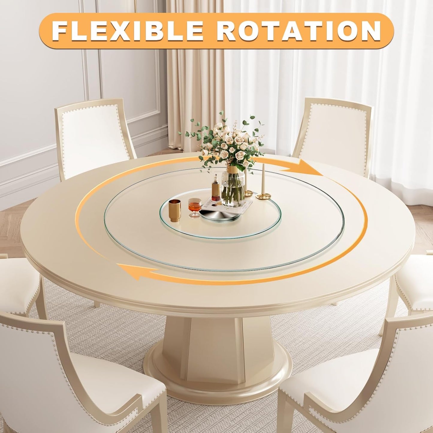 20'' Glass Lazy Susan Turntable Dining Table, 360 ° Round Dinner Plate Rotating Tray Transparent Dinner Plate, Silent and Smooth Rotation of The Dinner Plate (20inch/50cm)