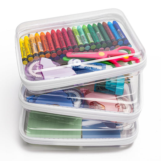 3PCS Clear Hard Shell Zipper Case,Portable Cosmetic Bag with Zipper, Diaper Bag Organizing Pouches, Kid's Toy Storage Organizer Bins,Hard Plastic Case,Clear Bags for Organizing