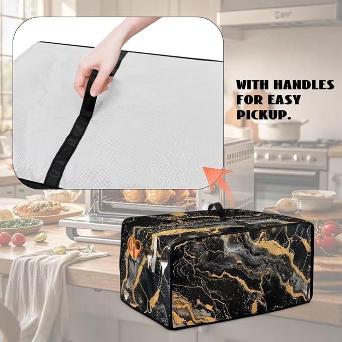 Air Fryer Toaster Oven Dust Cover Dustproof Modern Design Convection Oven Cover with Side Pockets for Small Kitchen Appliances, L, 18.5 x 22.5 x 13 inches, Black Gold Marble