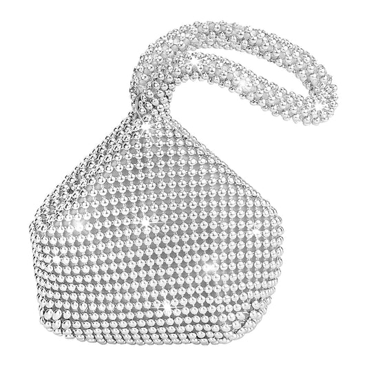 AUEAR, Triangle Bling Zipper Pouch Mini Size Women's Evening Clutch Bag Luxury Full Purse Sparkly Handbag for Prom Cocktail Party Wedding Engagement Silver