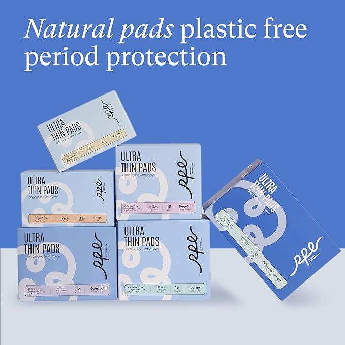 100% Organic Super Long Overnight Pads With Wings, Heavy Sanitary Napkins for Women Ultimate Absorbency, Ultra Thin Cotton Period Menstrual Pads (Extra Long, Size 6, 30ct)