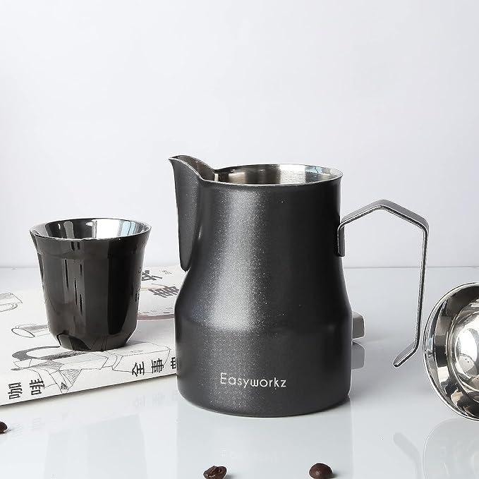 Easyworkz Espresso Steaming Pitcher Stainless Steel 12 oz Latte Art Cup（Sliver）, Bundled with Easyworkz Espresso Steaming Pitcher Stainless Steel 12 oz Latte Art Cup（Black）