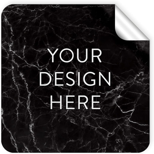 100 Custom Vinyl Stickers - Upload Your own Image, Text, Design, Logo - Personalized Logo Labels for Handmade, Packaging, Bottle, Jars, Candle, Brand Stickers (Black Marble, 2x2 Square)