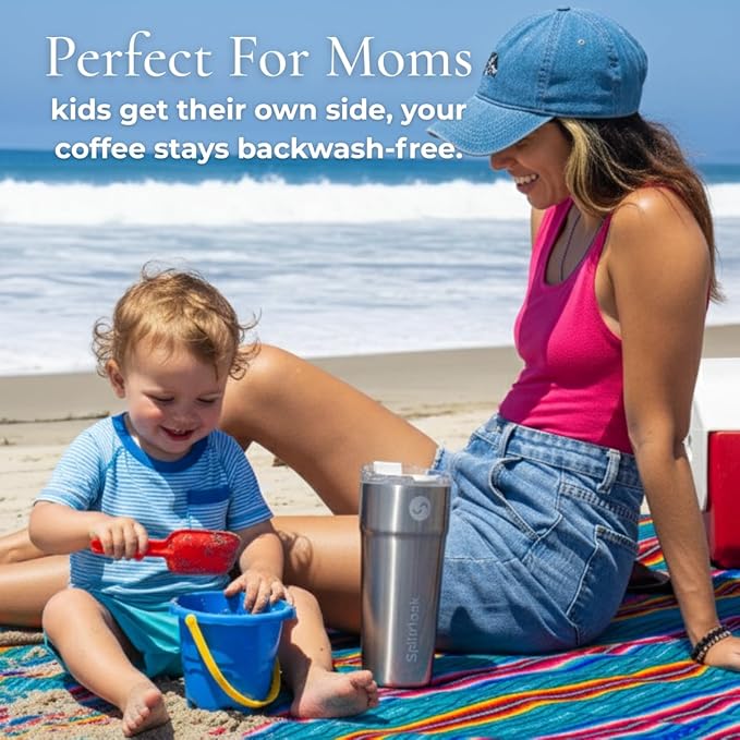 2-in-1 Hot & Cold Vacuum Insulated 30oz Tumblers, Stainless Steel Dual Chamber, Leak-Proof Lid, BPA-Free, Fits Cup Holder, Travel Coffee Mug, Split Cup, 2 Drink, 2 Sides, Coffee & Water (Silver)