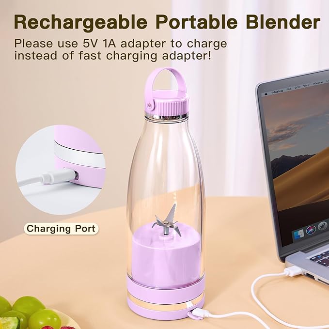 Smoothie Blender Personal Size Juicer 17oz Big Capacity USB-C Rechargeable (Ivory)