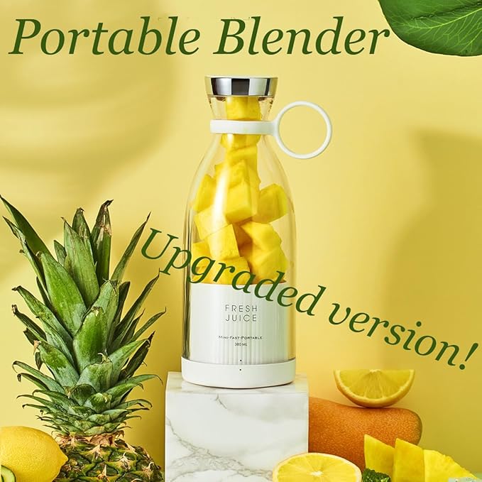Upgraded Fresh Juice Blender Bottle Portable, Juicer Portable Blender Shake, 380ML USB/Magnetic Charging for Shakes and Smoothies, with Travel Cup and Lid (Black,USB charging)