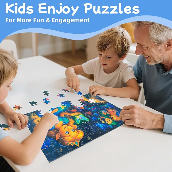 100-Piece Fairy Princess Puzzle for Kids Ages 4-6 6-8 8-10, Magical Forest Jigsaw with Elves, Bunnies & Glowing Butterflies –Educational Toys and Birthday Gift for Girls and Boys