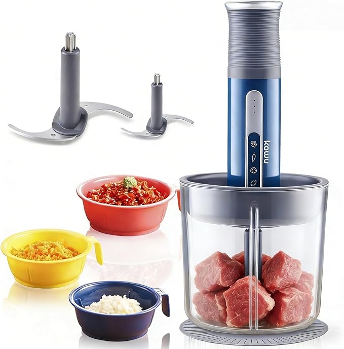 Kawu Electric Food Processor, Cordless Small Meat Grinder for Kitchen, Portable Vegetable Chopper with Glass Bowl, USB Rechargeable Meat Shredder, Mini Onion Chopper & Food Chopper Vegetable Cutter
